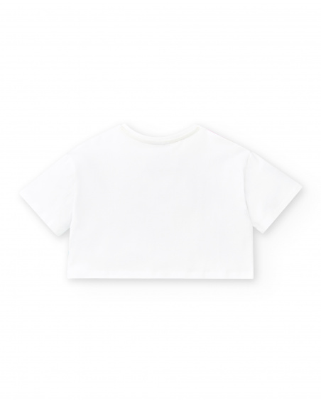 T-shirt bianca lavorata a maglia da bambina Collezione Paradise