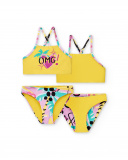 Bikini giallo reversibile da bambina Collezione Flamingo Mood