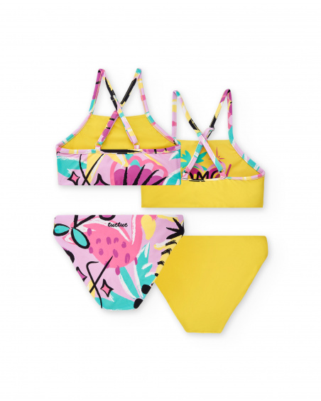 Bikini giallo reversibile da bambina Collezione Flamingo Mood