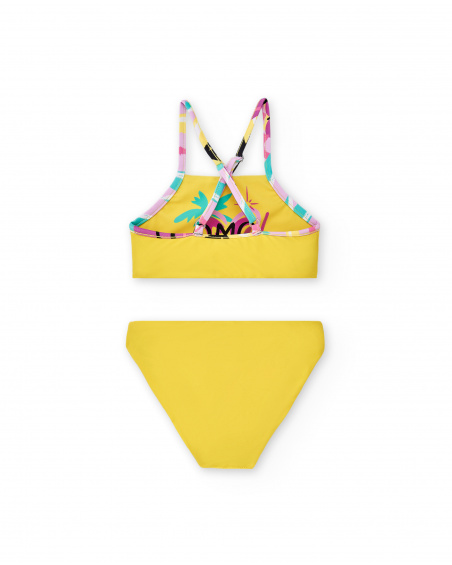 Bikini giallo reversibile da bambina Collezione Flamingo Mood