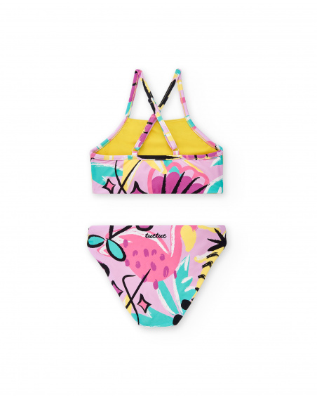 Bikini giallo reversibile da bambina Collezione Flamingo Mood