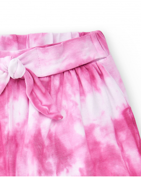 Shorts lilla in maglia tie dye da bambina Collezione Flamingo