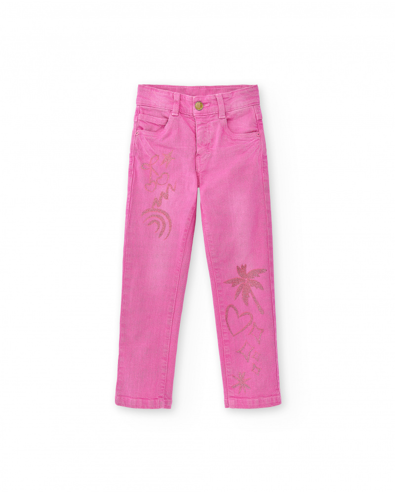 Pantaloni in denim lilla da bambina Collezione Flamingo Mood