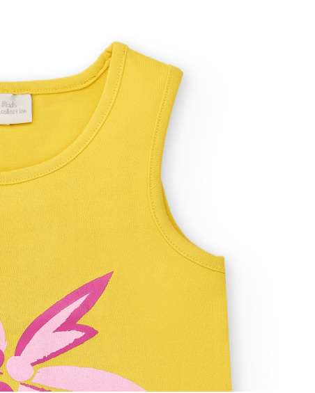 T-shirt gialla in maglia da bambina Collezione Flamingo Mood