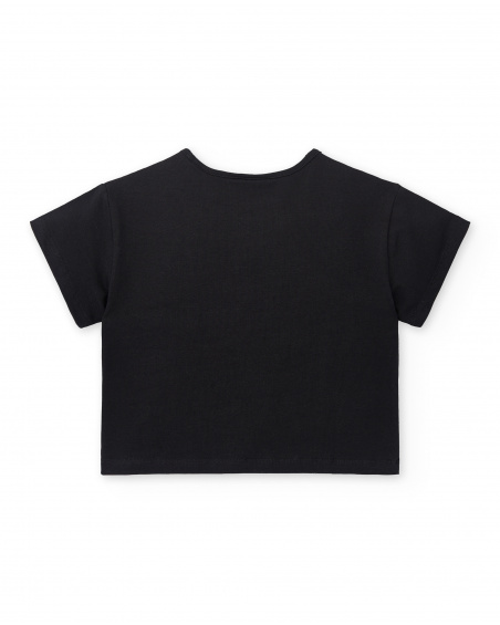 T-shirt nera in maglia da bambina Collezione Flamingo Mood