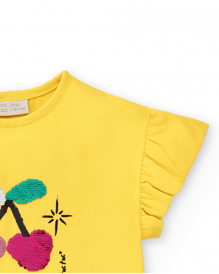 T-shirt gialla da bambina in maglia con paillettes Collezione