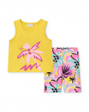 Completo in maglia giallo da bambina Collezione Flamingo Mood