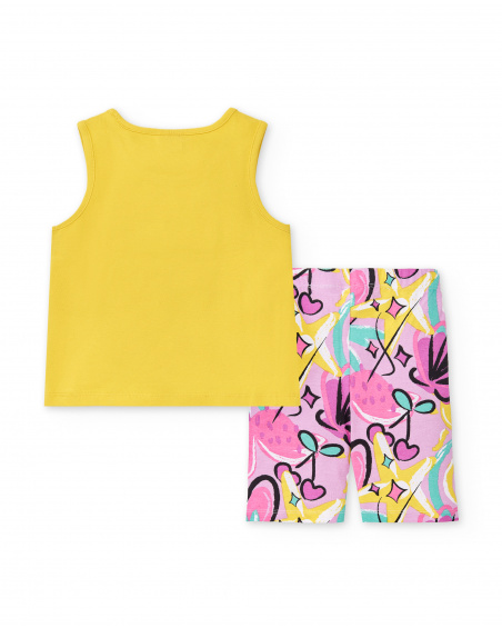Completo in maglia giallo da bambina Collezione Flamingo Mood