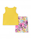 Completo in maglia giallo da bambina Collezione Flamingo Mood