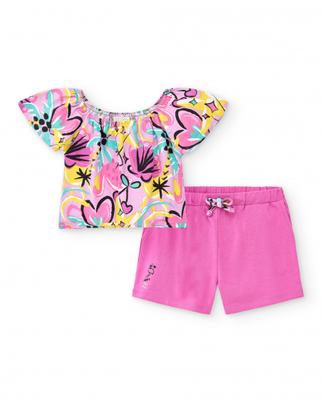Completo in maglia lilla da bambina Collezione Flamingo Mood