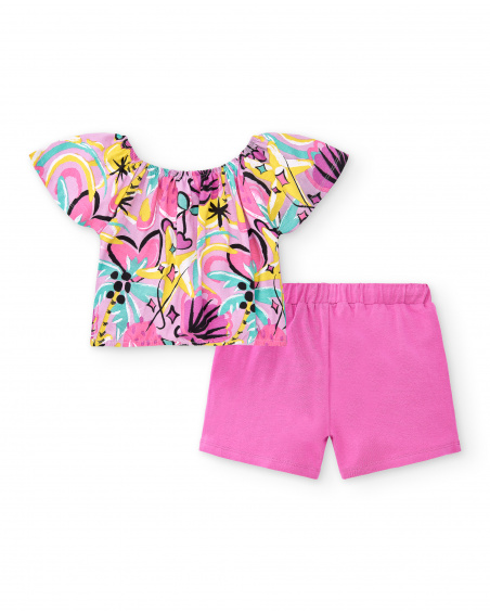 Completo in maglia lilla da bambina Collezione Flamingo Mood