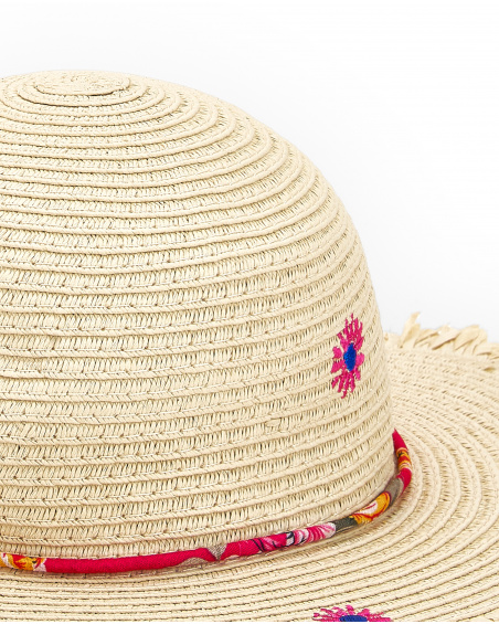 Cappello in rafia beige da bambina Collezione Acid Bloom