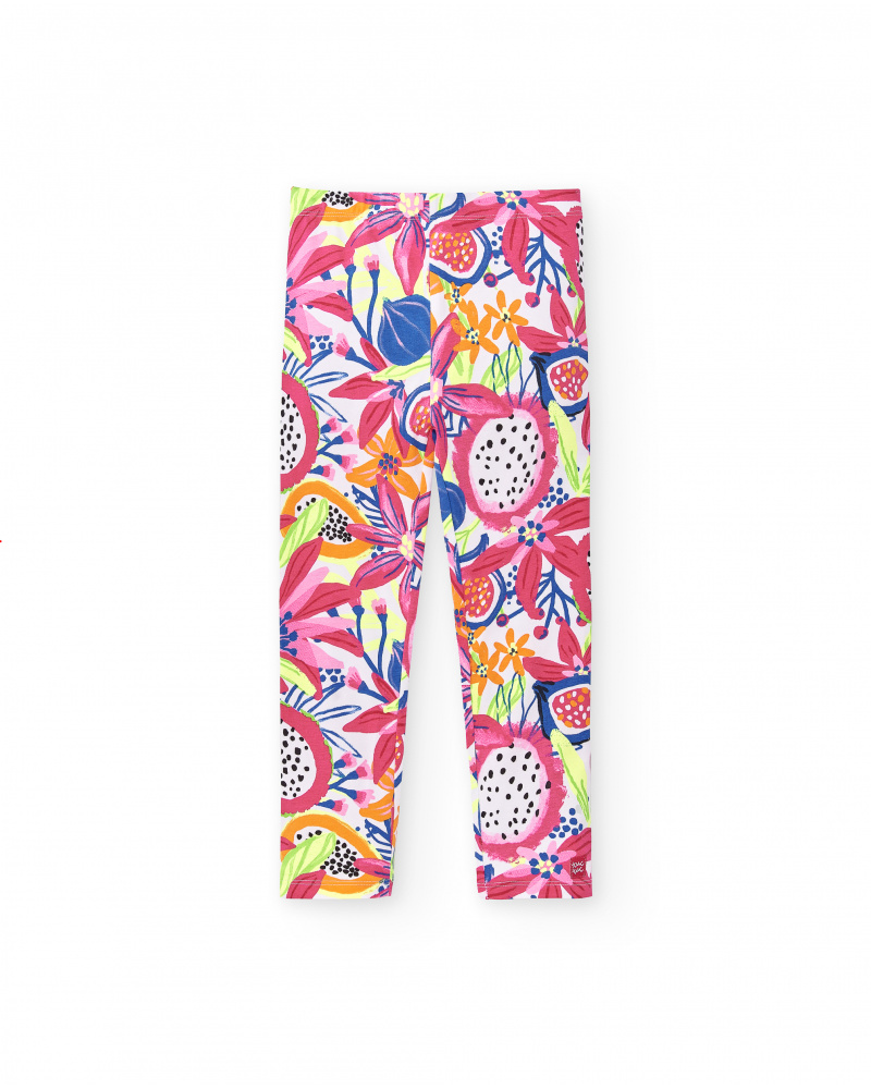 Leggings bianchi in maglia da bambina Collezione Acid Bloom