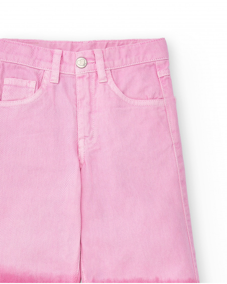 Pantaloni in twill fucsia da bambina Collezione Acid Bloom