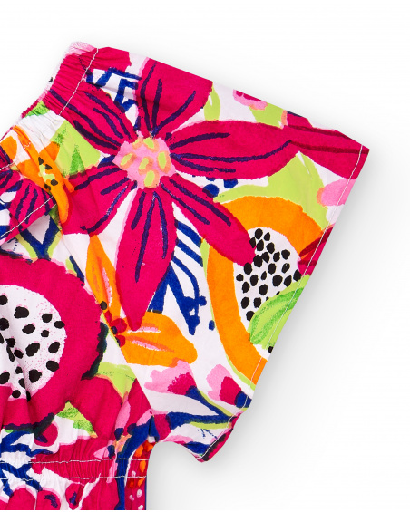 Blusa in popeline fucsia da bambina Collezione Acid Bloom