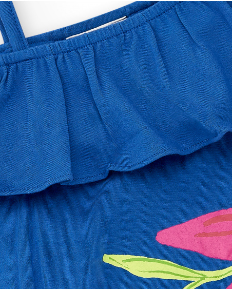 T-shirt blu lavorata a maglia da bambina Collezione Acid Bloom