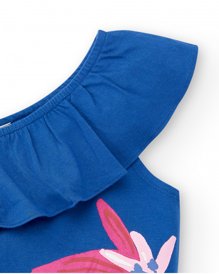 T-shirt blu lavorata a maglia da bambina Collezione Acid Bloom