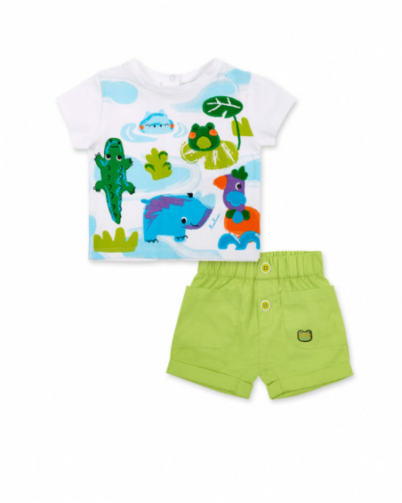 Completo in maglia di popeline verde bianco per bambino