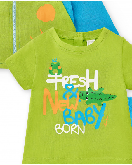 Completo in maglia verde blu da bambino Collezione Water Lilies