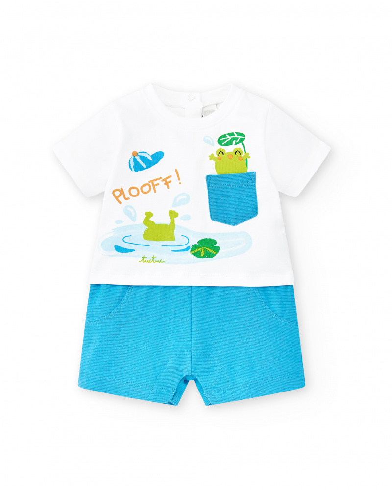 Tutina in maglia bianca blu da bambino Collezione Water Lilies