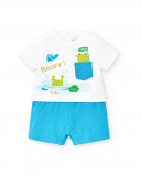 Tutina in maglia bianca blu da bambino Collezione Water Lilies