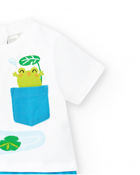 Tutina in maglia bianca blu da bambino Collezione Water Lilies