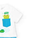 Tutina in maglia bianca blu da bambino Collezione Water Lilies