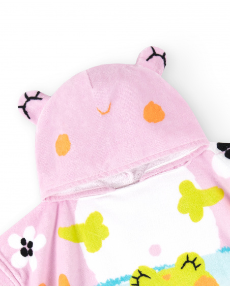 Asciugamano poncho rosa da bambina Collezione Water Lilies