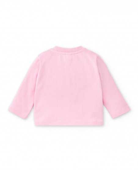 Completo rosa da 3 pezzi lavorato a maglia per bambina