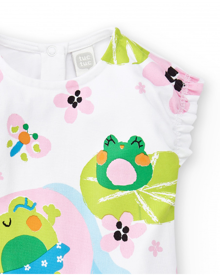 Tutina bianca lavorata a maglia da bambina Collezione Water