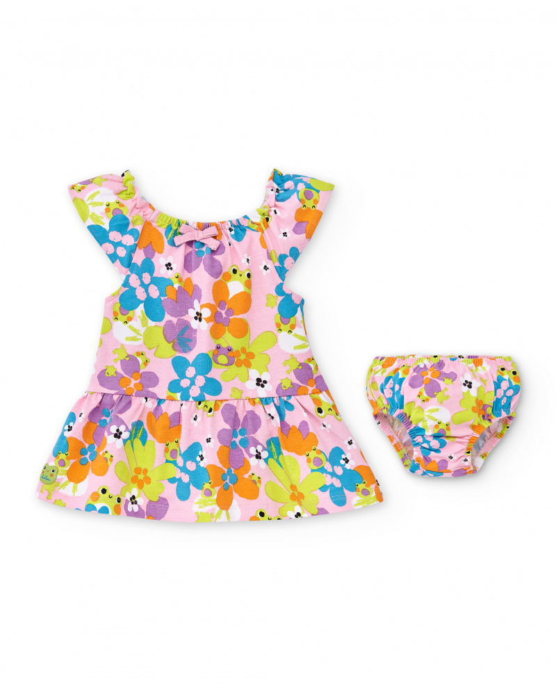 Completo in maglia stampato rosa da bambina Collezione Water