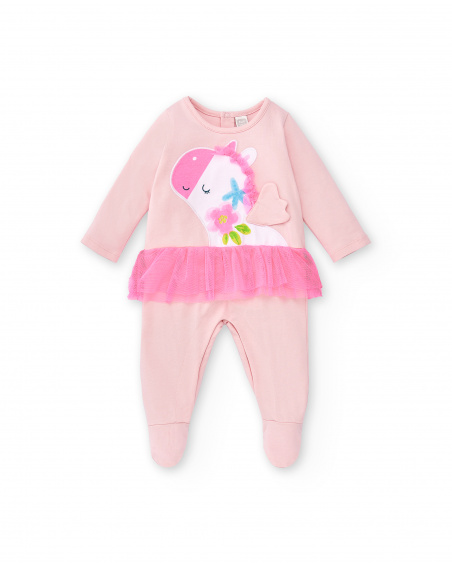 Tutina rosa lavorata a maglia da bambina Collezione Over The