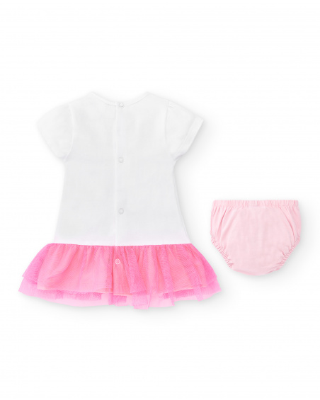 Completo in maglia di tulle bianco rosa da bambina Collezione