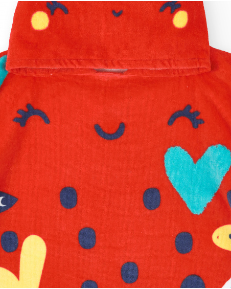 Asciugamano poncho rosso da bambina Collezione Frutti
