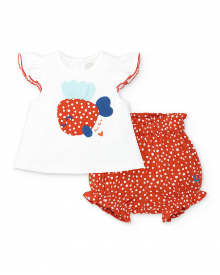 Set da ragazza bianco rosso con piante lavorate a maglia