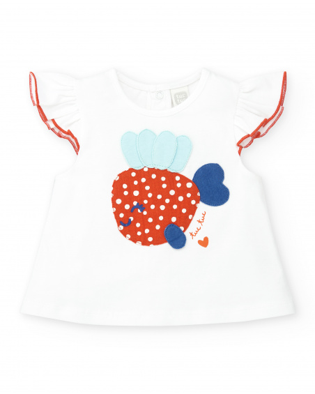 Set da ragazza bianco rosso con piante lavorate a maglia