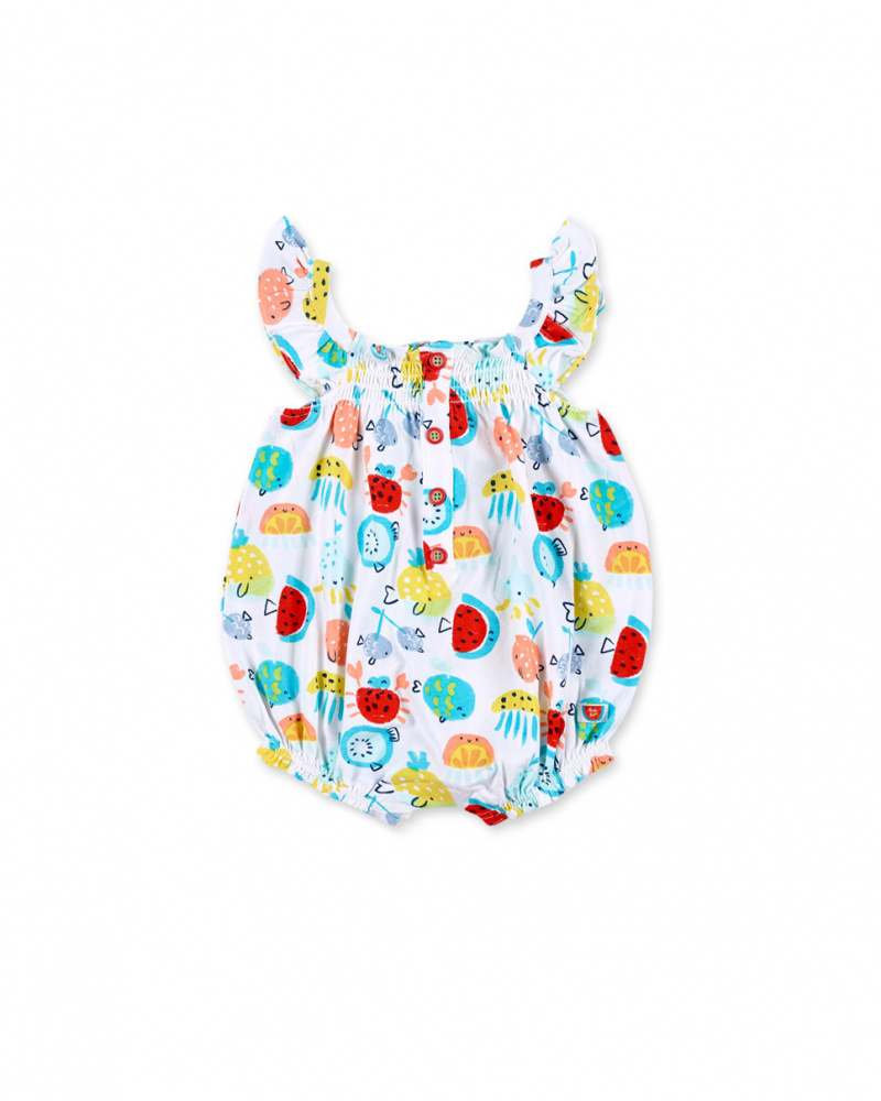 Tutina bianca lavorata a maglia da bambina Collezione Frutti