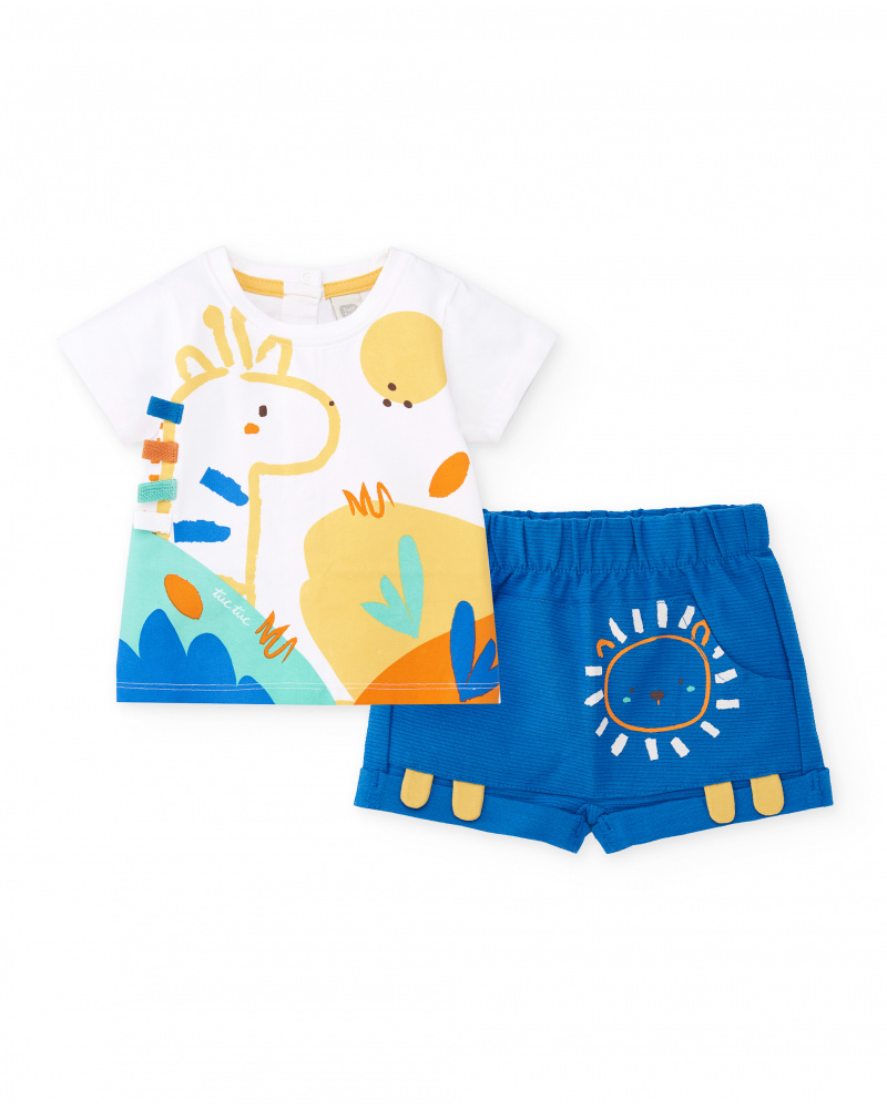 Completo in maglia bianco blu da bambino Collezione Animal Life