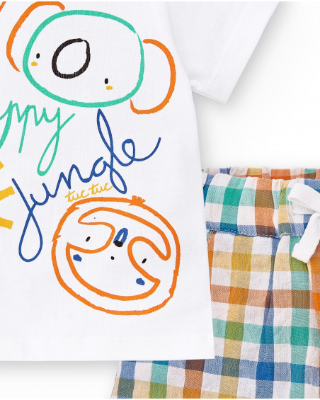 Completo in maglia bianca da bambino Collezione Animal Life