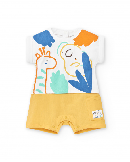 Tutina in maglia bianca gialla da bambino Collezione Animal Life