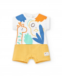 Tutina in maglia bianca gialla da bambino Collezione Animal Life