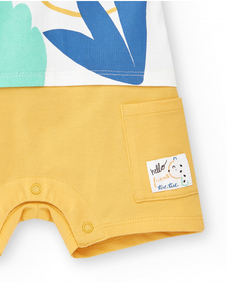 Tutina in maglia bianca gialla da bambino Collezione Animal Life