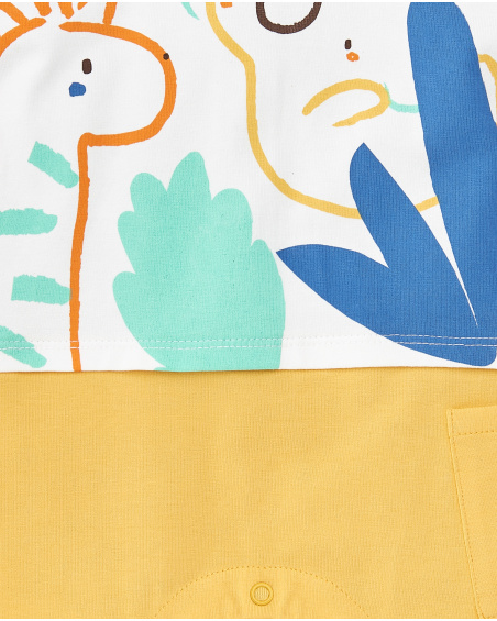 Tutina in maglia bianca gialla da bambino Collezione Animal Life