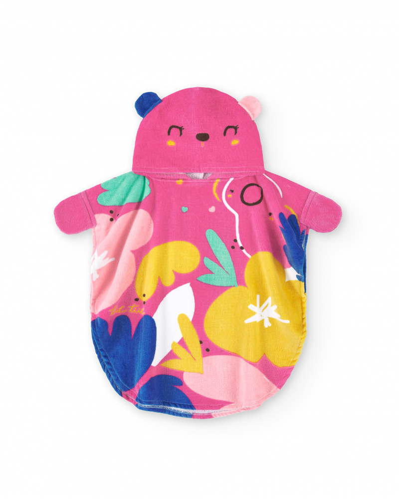 Asciugamano poncho rosa da bambina Collezione Animal Life