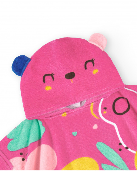 Asciugamano poncho rosa da bambina Collezione Animal Life