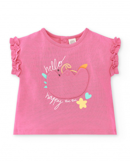 Completo rosa lavorato a maglia da bambina Collezione Animal