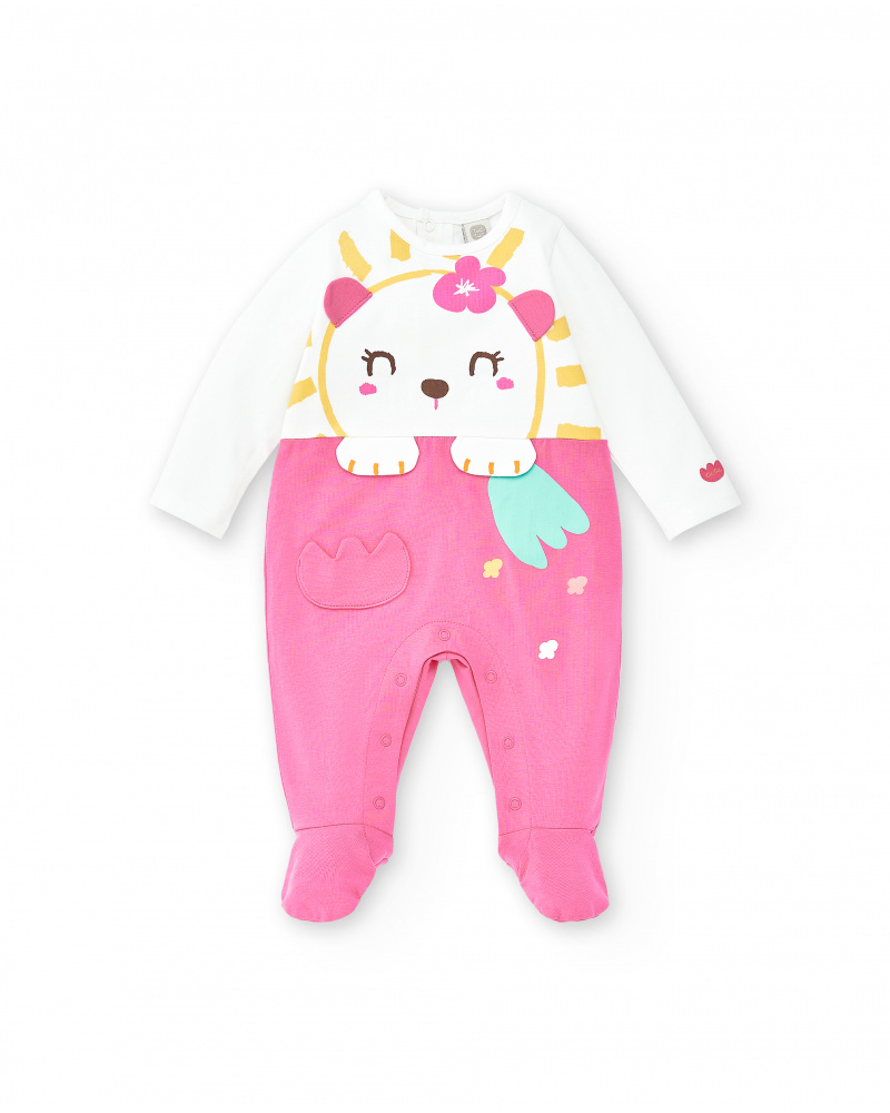 Tutina lavorata a maglia bianca rosa da bambina Collezione