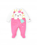 Tutina lavorata a maglia bianca rosa da bambina Collezione