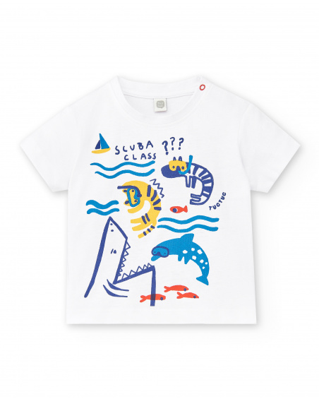 T-shirt bianca da bambino in maglia Collezione Salty Air