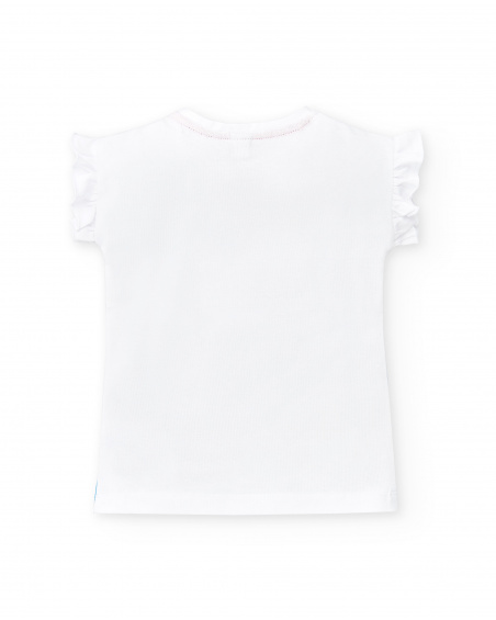T-shirt bianca da bambina in maglia con volant Collezione Salty